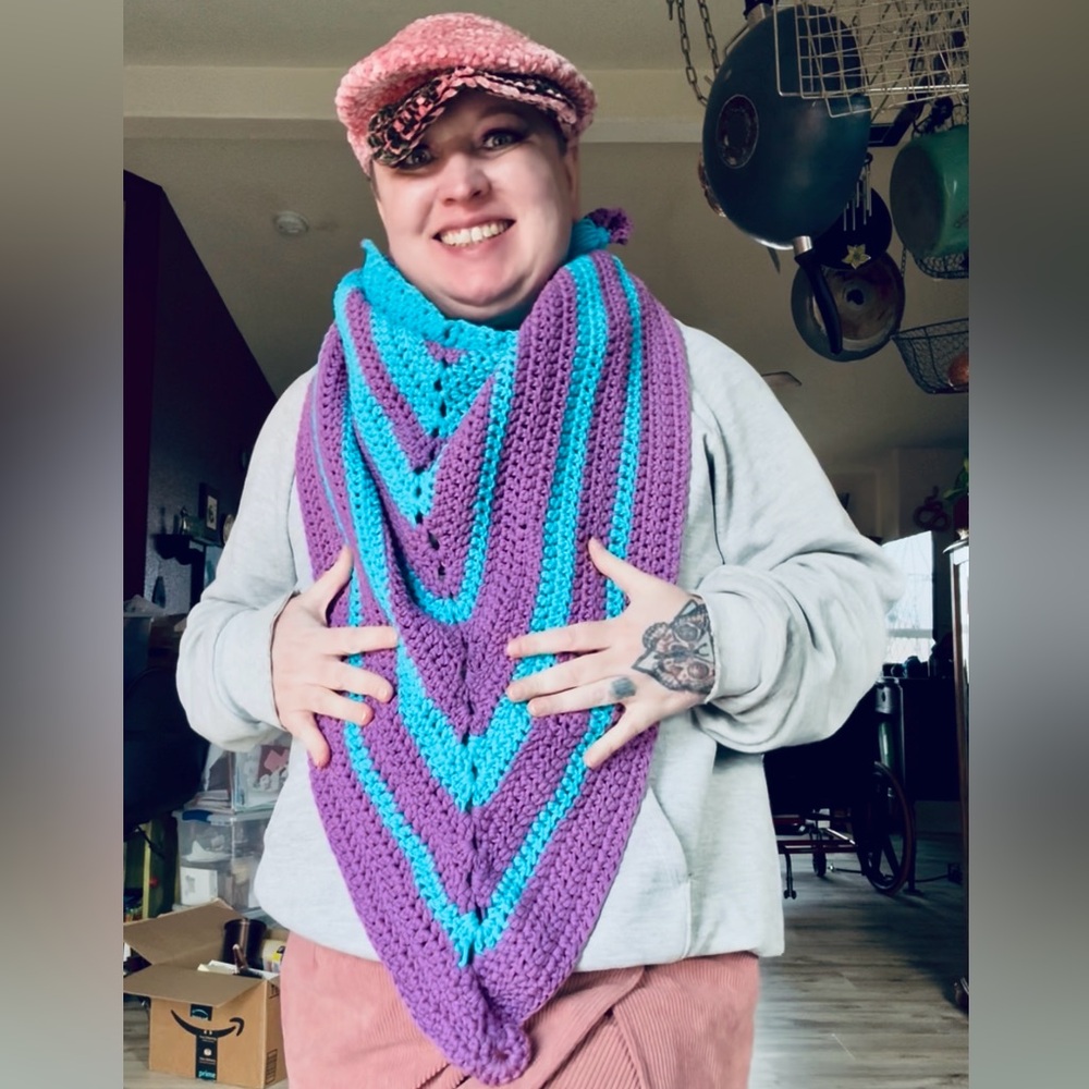 Purple and Blue Crochet Scarf